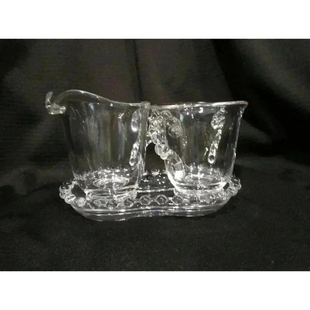Sugar/Cream with Tray‎ Vntg Imperial Glass Candlewick  kitchenware knobby clear